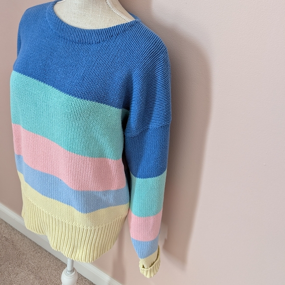 💙 Vintage Ralph Lauren Spring 1987 Cotton Unisex Multicolor Striped Sweater, M - Picture 8 of 16